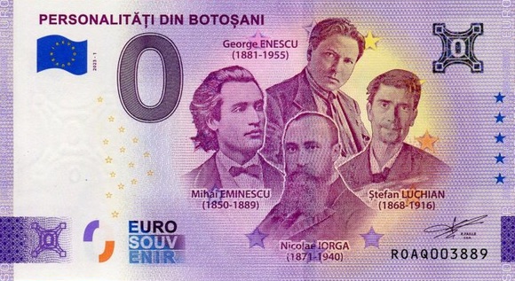 Personalități din Botoșani, pe o bancnotă suvenir de zero euro