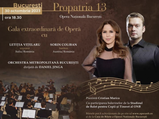 Soprana Letiția Vițelaru și bas baritonul Sorin Coliban, pe scena Galei PROPATRIA