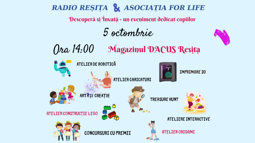 Descoperă și Învață cu Radio România Reșița și Asociația For Life, eveniment dedicat Zilei Educației