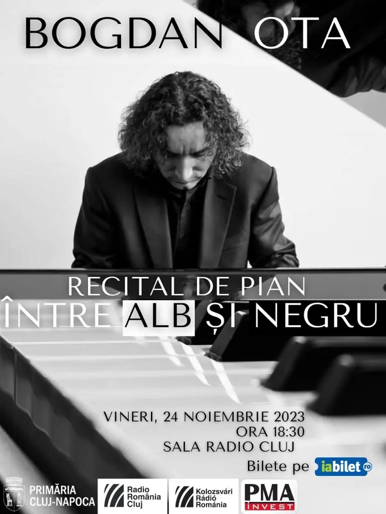 Recital excepțional de pian: „Între Alb și Negru” cu Bogdan Ota, la Sala Radio Cluj