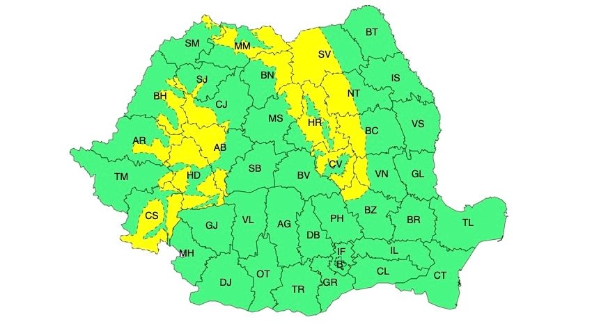 ANM: Cod galben de ninsori și viscol