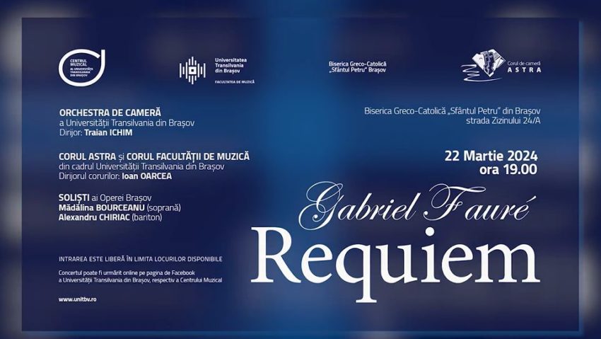 Concert Requiem de Gabriel Fauré, pe 22 martie, la Biserica Greco-Catolică „Sfântul Petru” din Brașov