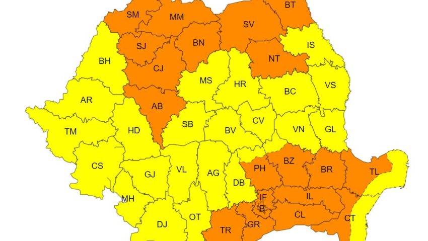 Toată țara, sub avertizare de intensificări ale vântului. Va ploua în nord, vest și centru