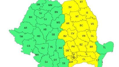 ANM: Cod galben de vreme instabilă în 20 de județe. Furtuni până luni seara
