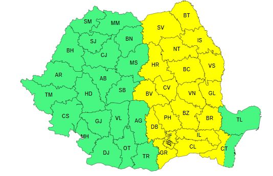 ANM: Cod galben de vreme instabilă în 20 de județe. Furtuni până luni seara