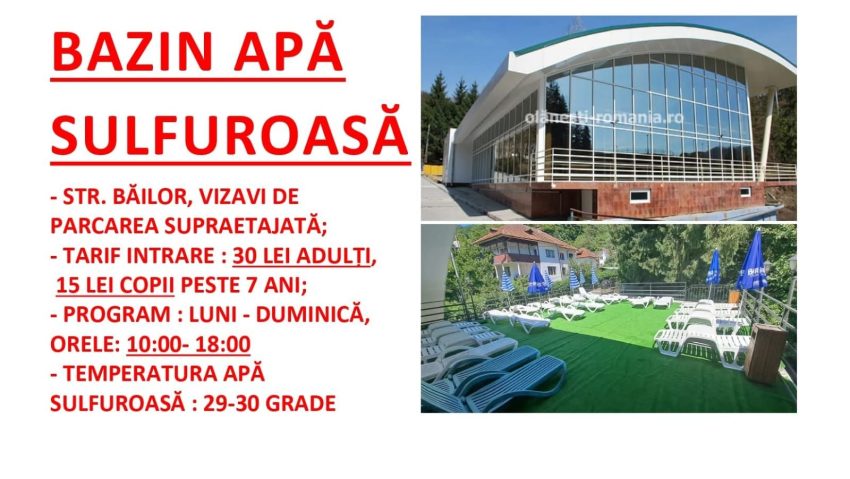 VÂLCEA: S-a deschis bazinul cu apă sulfuroasă de la Olănești VÂLCEA: S-a deschis bazinul cu apă sulfuroasă de la Olănești