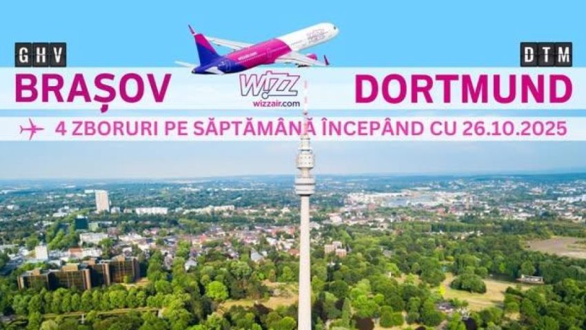Wizz Air dublează frecvența zborurilor pe ruta Brașov – Dortmund