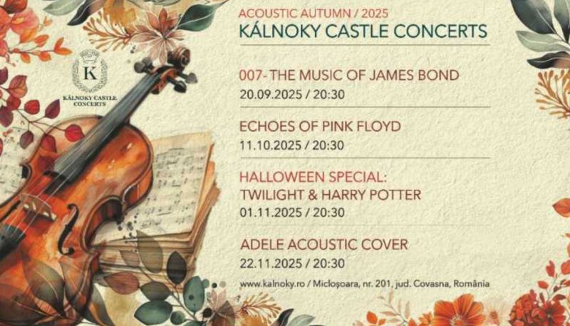 Covasna: Acoustic Autumn la Castelul Kalnoky – muzică din filmele James Bond și Harry Potter