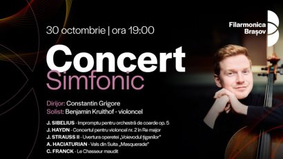 Constantin Grigore, Benjamin Kruithof și orchestra Filarmonicii Brașov, în concert, joi seară, la Sala Patria