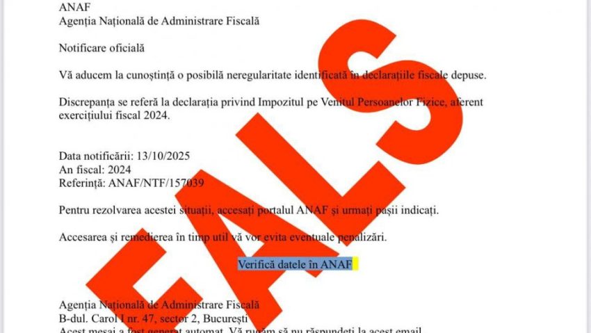 ANAF: Campanie de emailuri false transmise în numele instituţiei ANAF: Campanie de emailuri false transmise în numele instituţiei