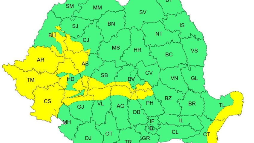 COD GALBEN de vânt puternic în 16 județe