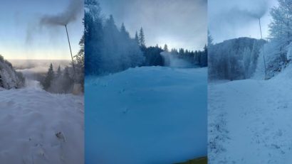 Se produce zăpadă artificială în Masivul Postăvarul din Poiana Brașov