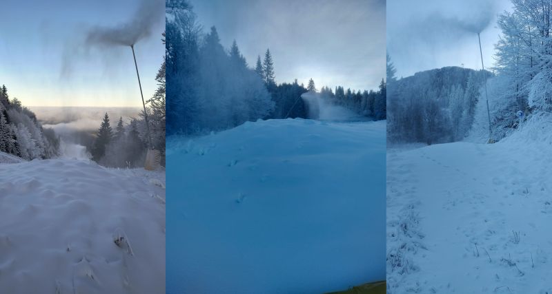 Se produce zăpadă artificială în Masivul Postăvarul din Poiana Brașov