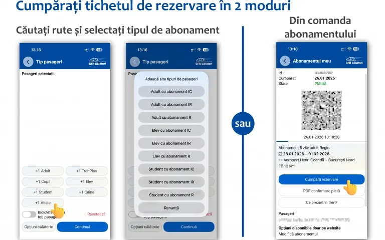 CFR Călători: rezervarea locurilor pentru abonați, direct de pe telefon