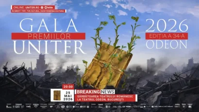 Cea de-a 34-a ediție a Galei Premiilor UNITER, pe 25 mai, la Teatrul Odeon București