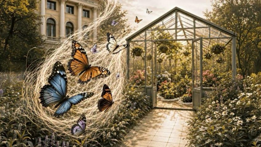 Expoziția de fluturi exotici vii „Cocon”, în sera din curtea Muzeului Antipa