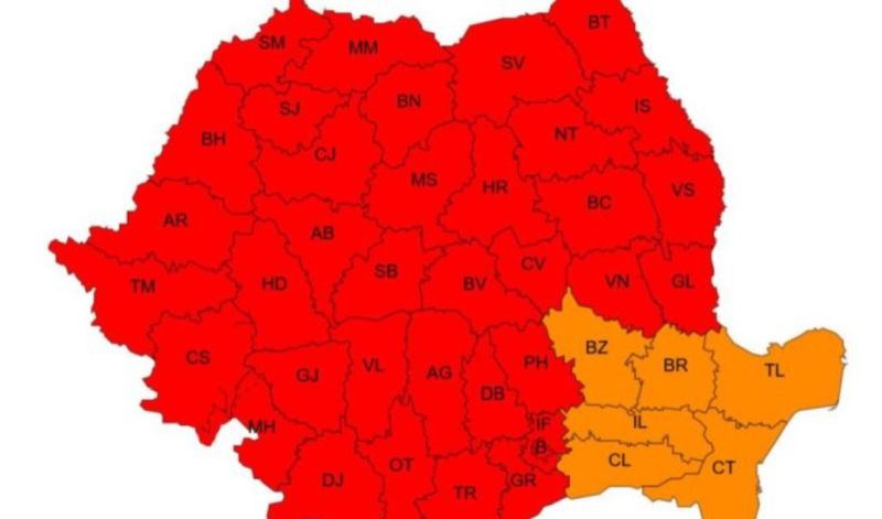Cod roșu de caniculă în aproape toată țara