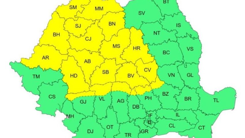 COD GALBEN de vreme instabilă în majoritatea regiunilor, marți și miercuri