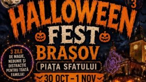 Pregătiri pentru Halloween în Piața Sfatului din Brașov