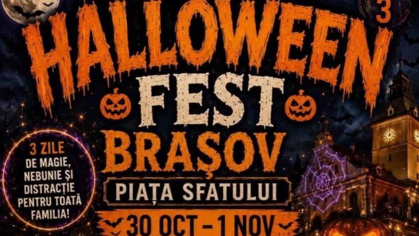Pregătiri pentru Halloween în Piața Sfatului din Brașov