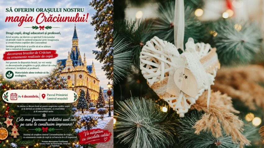 Magia Crăciunului la Caransebeș: copiii sunt invitați să împodobească brazii din centrul orașului cu ornamente ecologice